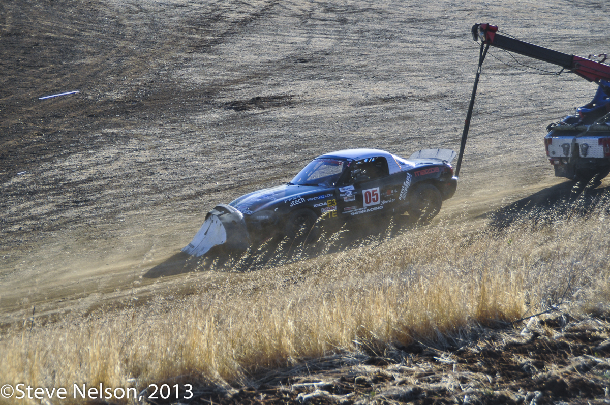 One Less. The Mazda Miata MX-5 is the single most popular production based racer in the world and they made up a good percentage of the entry at Thunderhill. Slow but reliable—well, ok, not this one.