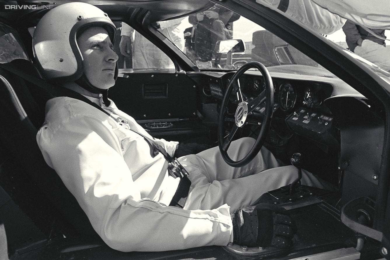 Daytona 24 Hour Race, Daytona, FL, 1966. Bruce McLaren in the cockpit of a Ford Mark II. CD#0777-3292-0443-7